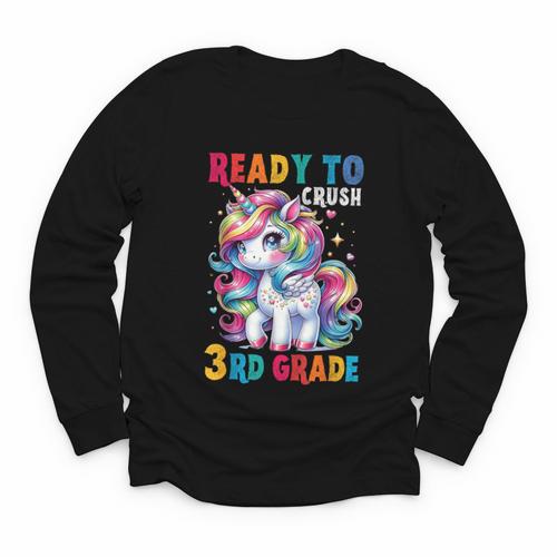 Student Unicorn Ready Back To School Crush 3rd Grade Girls Youth Long Sleeve Tee - Savourry