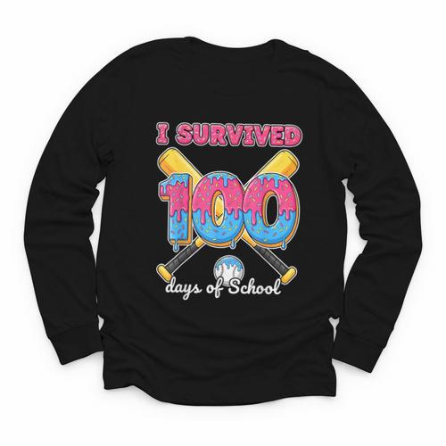 I Survived 100 Days Of School Baseball Cream Drip Boys Youth Long Sleeve Tee - Sportilla