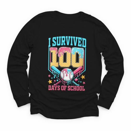 I Survived 100 Days Of School Baseball Drip Students Teacher Youth Long Sleeve Tee - Sportilla