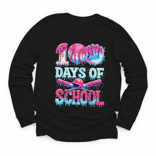 Survived 100 Days Of School Baseball Ice Cream Drip Boy Kids Youth Long Sleeve Tee - Sportilla