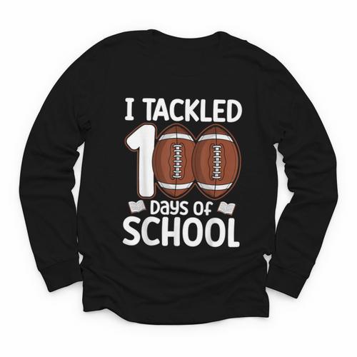I Tackled 100 Days Of School Baseball Player Kids Teacher Youth Long Sleeve Tee - Sportilla