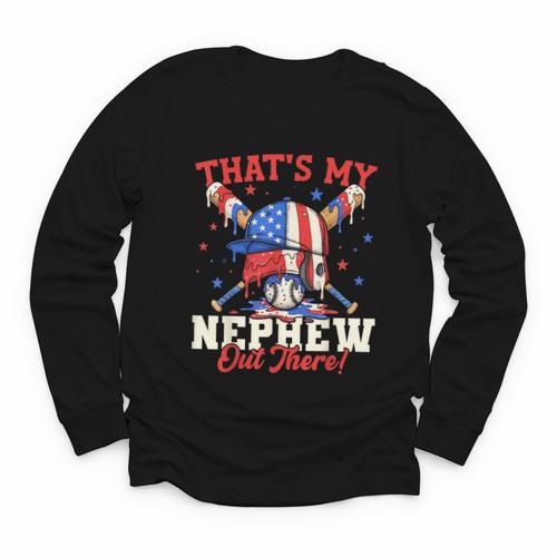 That's My Nephew Out There Baseball Cream Drip Crossed Bat Youth Long Sleeve Tee - Sportilla