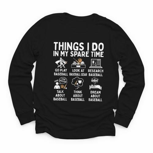 Things I Do In My Spare Time Baseball Lover Youth Long Sleeve Tee - Sportilla