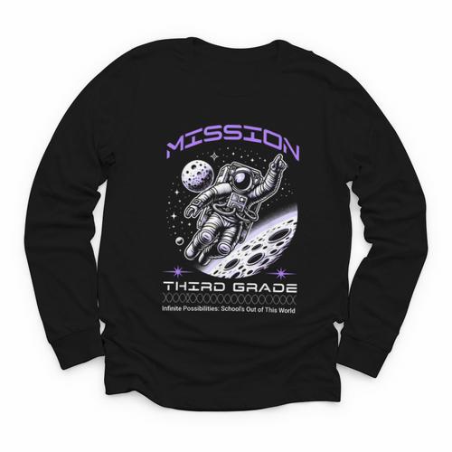 Third Grade Back To School Space Rocket Astronaut Youth Long Sleeve Tee - Savourry