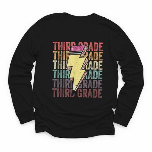 Third Grade Lightning Bolt Pencil 1st Day Of Back To School Youth Long Sleeve Tee - Savourry