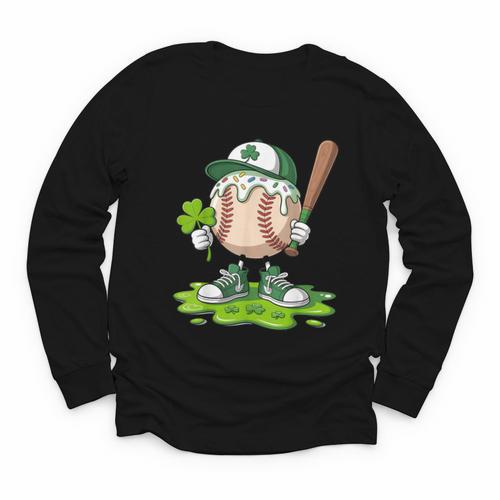Toddler Baseball Drip Ice Cream Boys Kids St Patricks Day Youth Long Sleeve Tee - Sportilla