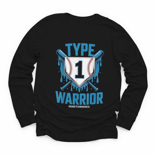 Type 1 Warrior Diabetes Awareness Baseball Enthusiasts Youth Long Sleeve Tee - Sportilla