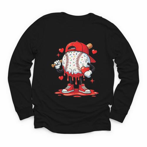 Valentine Baseball Drip Ice Cream Youth Boys Couples Youth Long Sleeve Tee - Sportilla