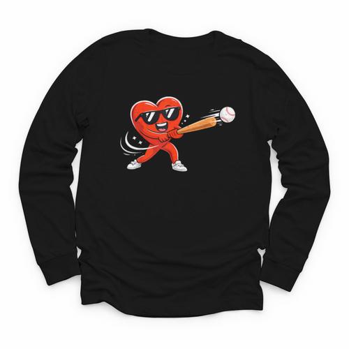 Valentine Baseball Heart Sport Valentines Day Men Boys Kids Youth Long Sleeve Tee - Sportilla