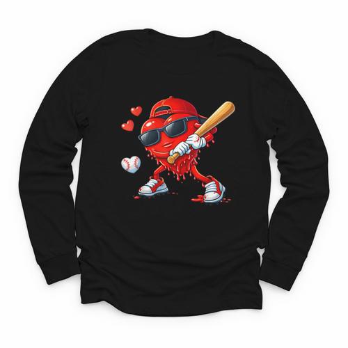 Valentine Baseball Heart Sports Love Valentines Day Boys Youth Long Sleeve Tee - Sportilla