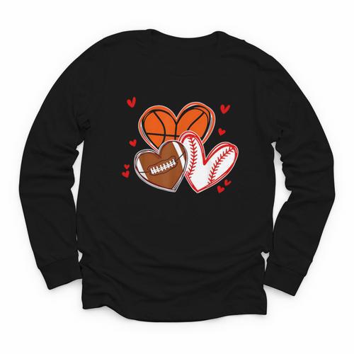 Valentines Baseball Basketball Football Heart Boy Men Youth Long Sleeve Tee - Sportilla