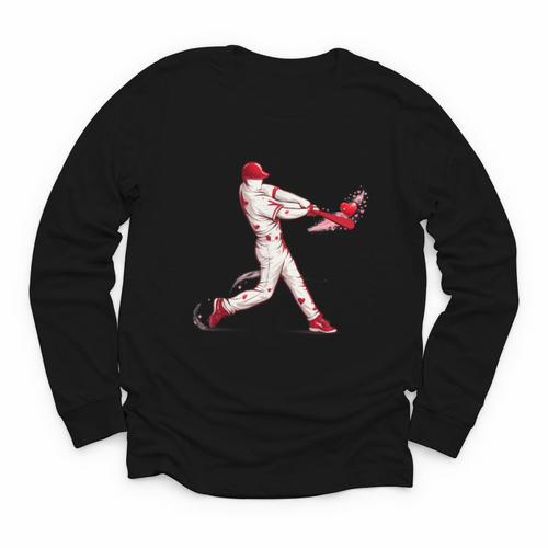 Valentines Day Baseball Batter Silhouette Heart For Men Boys Youth Long Sleeve Tee - Sportilla