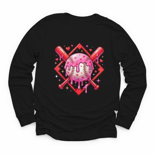 Valentines Day Baseball Boys Ice Cream Drip Heart Youth Kids Youth Long Sleeve Tee - Sportilla