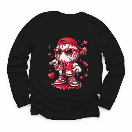 Valentines Day Baseball Drip Ice Cream For Boys Kids Teens Youth Long Sleeve Tee - Sportilla