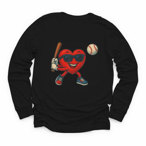 Valentines Day Baseball Red Heart Love Boys Kids Tee Youth Long Sleeve Tee - Sportilla
