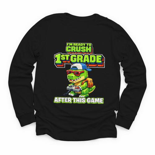 Video Game T Rex Dinosaur 1st Grade Back To School Boy Youth Long Sleeve Tee - Savourry
