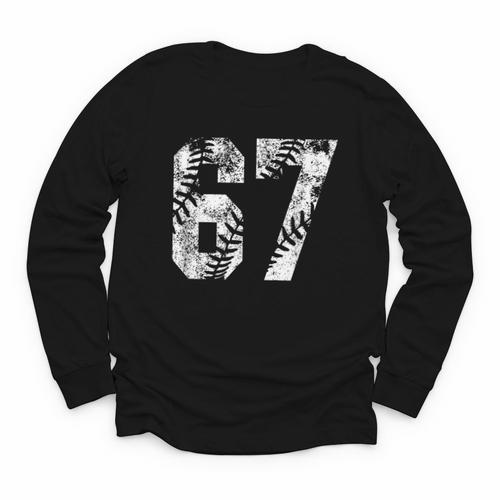 Vintage Baseball Number 67 Jersey Player Uniform Youth Long Sleeve Tee - Sportilla