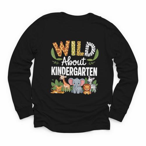 Wild About Kindergarten Back To School Jungle Theme Class Youth Long Sleeve Tee - Savourry