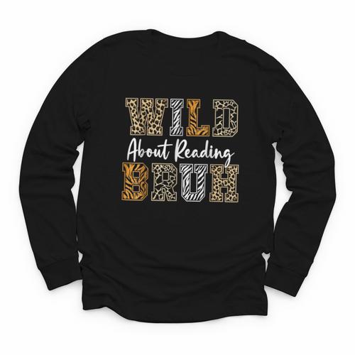 Wild About Reading Kid Love Wild Animal Books Back To School Youth Long Sleeve Tee - Savourry