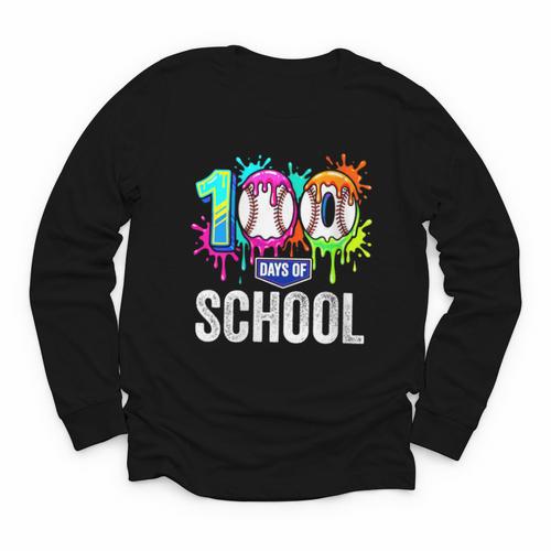 Women's 100 Days Of School Dripping Baseball Boys Kids Teacher Youth Long Sleeve Tee - Sportilla