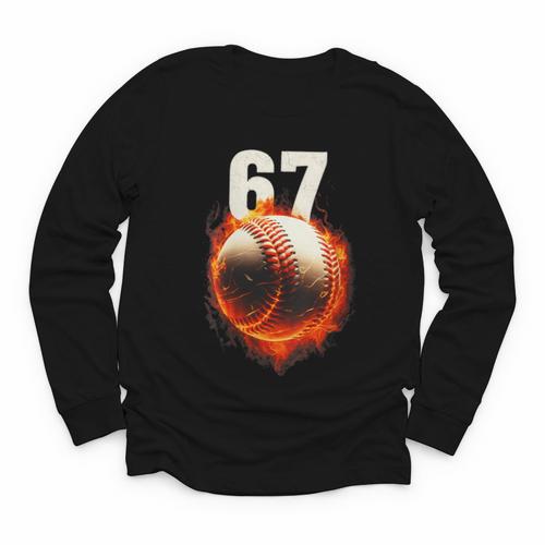 Women's 67 Baseball Boys Birthday Teens Six Seven Brainrot Youth Long Sleeve Tee - Sportilla