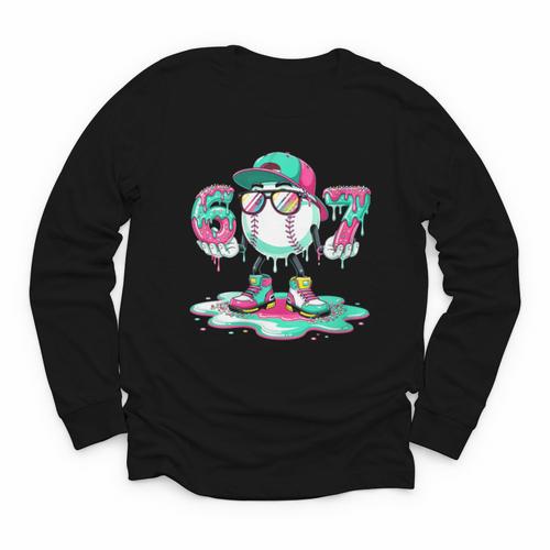 Women's 67 Meme Six Seven 6 7 Meme Baseball Ice Cream Drip Youth Long Sleeve Tee - Sportilla