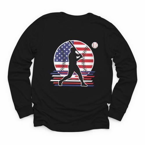 Women's Batter Patriotic American Flag Baseball Silks Youth Long Sleeve Tee - Sportilla