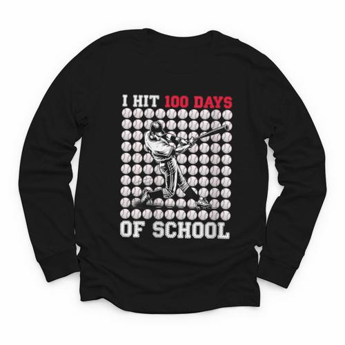 Women's I Hit 100 Days Of School Baseball 100th Day Boys Kids Youth Long Sleeve Tee - Sportilla