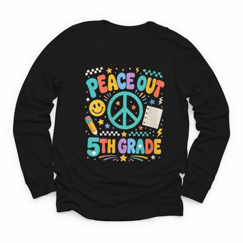 Women's Peace Out 5th Grade Retro Back To School Students Youth Long Sleeve Tee - Savourry