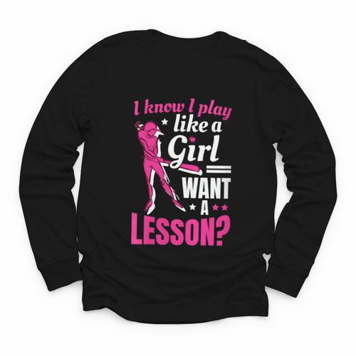 Women's Play Like A Girl Softball Baseball Girls Youth Long Sleeve Tee - Sportilla