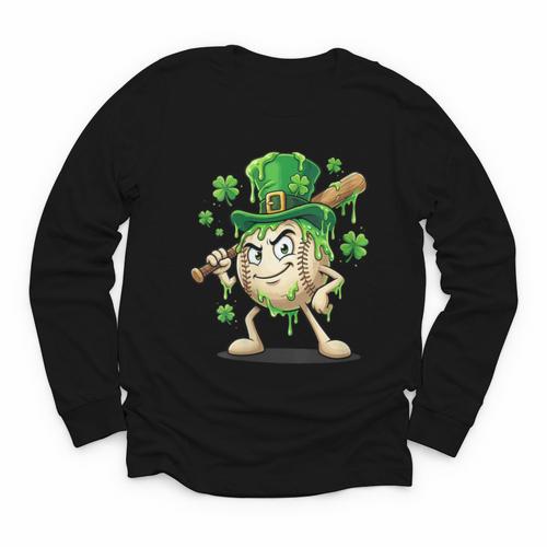 Women's St Patricks Day Baseball Leprechaun Shamrock Player Boys Kid Youth Long Sleeve Tee - Sportilla