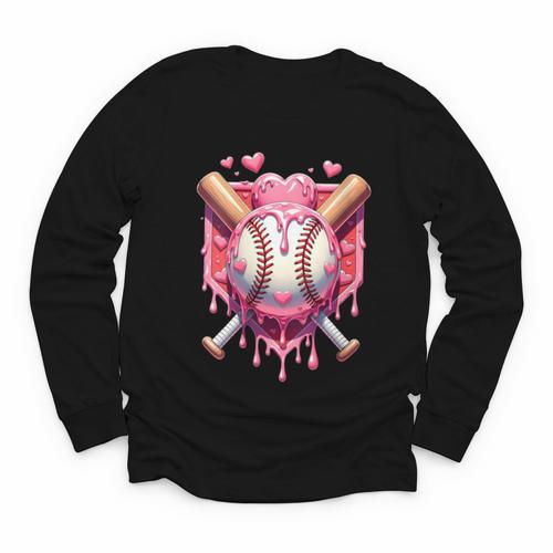 Women's Valentines Day Baseball Boys Ice Cream Drip Heart Youth Kids Youth Long Sleeve Tee - Sportilla
