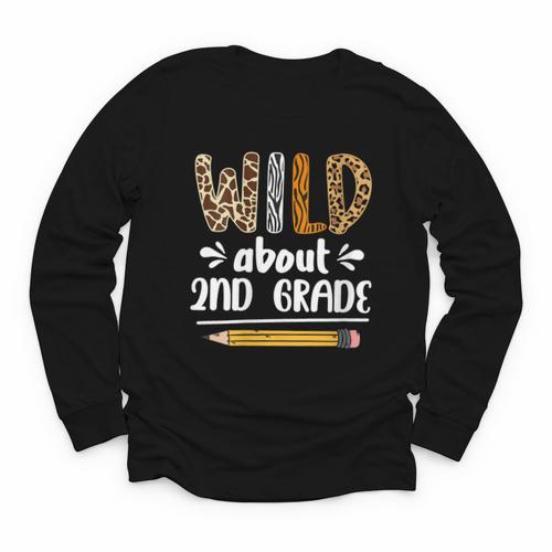 Women's Wild About 2nd Grade Kids Zoo Animal Lover Back To School Youth Long Sleeve Tee - Savourry