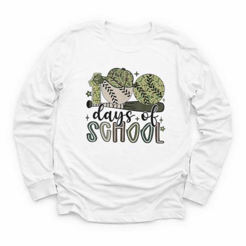 100 Days Of School Baseball Camo Cap Kids Boys 100th Day Youth Long Sleeve Tee - Sportilla