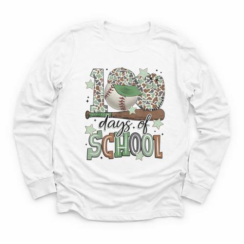 100 Days Of School Baseball Camo Men Boy Kid Youth Long Sleeve Tee - Sportilla