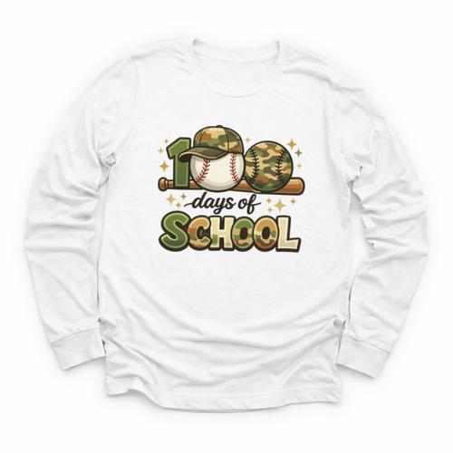 100 Days Of School Baseball Camo School Teacher Boy Youth Long Sleeve Tee - Sportilla