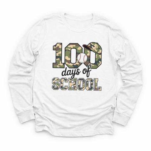 100 Days Of School Camo Baseball Camouflage For Kids Youth Long Sleeve Tee - Sportilla