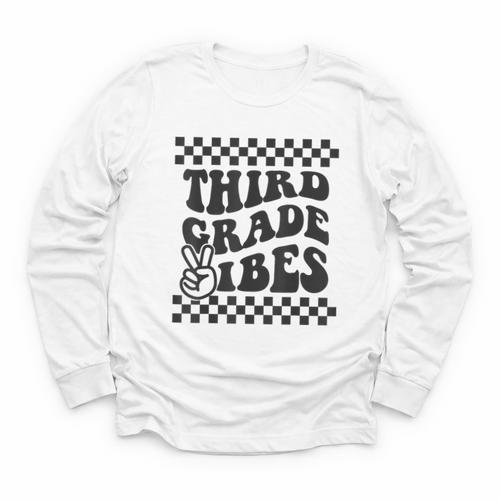 1st Day Of 3rd Grade Vibes Retro Girls Back To School Boys Youth Long Sleeve Tee - Savourry