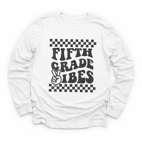 1st Day Of 5th Grade Vibes Retro Girls Back To School Boys Youth Long Sleeve Tee - Savourry