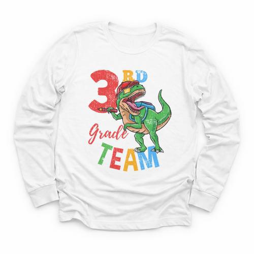 3rd Grade Team T-Rex Dinosaur Back To School Boys Vintage Comfort Colors Crop Top Youth Long Sleeve Tee - Savourry