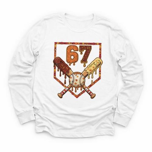 67 Baseball Drip Thanksgiving Six Seven Boys Teens Kids Youth Long Sleeve Tee - Sportilla