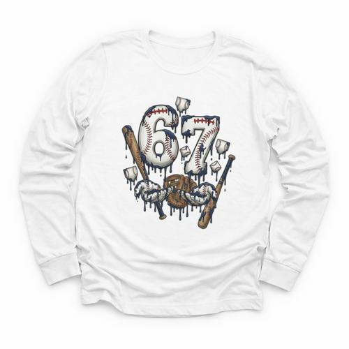 67 Baseball Six Seven Baseball 6 7 Kids Boys Girls Premium Tri-Blend Youth Long Sleeve Tee - Sportilla