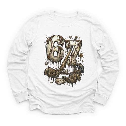 67 Baseball Six Seven Baseball 6 7 Kids Boys Girls Youth Long Sleeve Tee - Sportilla