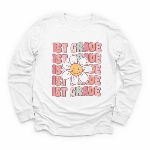 70s Groovy 1st Grade Back To School First Day Of First Grade Youth Long Sleeve Tee - Savourry