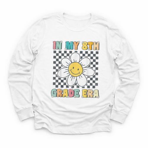 In My 8th Grade Era Retro Groovy Eighth Grade Back To School Youth Long Sleeve Tee - Savourry