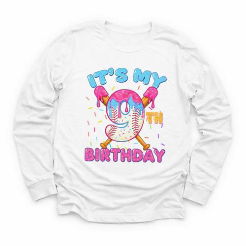9th Birthday Baseball 9 Year Old Ice Cream Drip Boy Baseball Premium Tri-Blend Youth Long Sleeve Tee - Sportilla