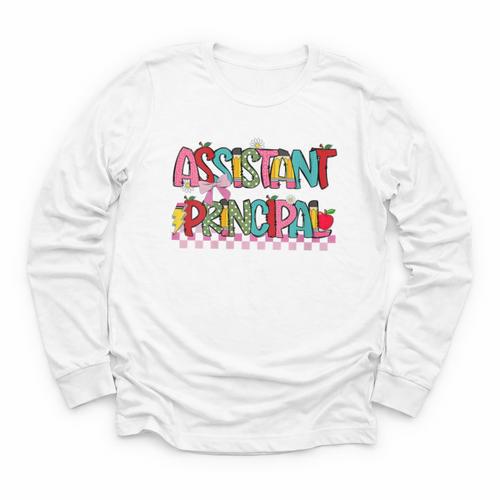 Assistant Principal Coquette Bow Pencil Cute Back To School Youth Long Sleeve Tee - Savourry