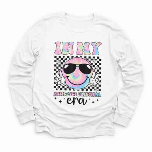 In My Assistant Principal Era Groovy Tie Dye Back To School Youth Long Sleeve Tee - Savourry
