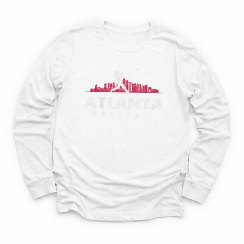 Atlanta Baseball Vintage Player Minimalist Skyline Retro Youth Long Sleeve Tee - Sportilla