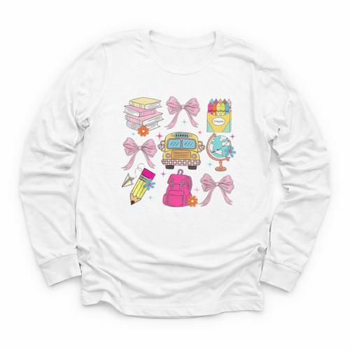 Back To School Coquette School Bus Pencil Youth Long Sleeve Tee - Savourry
